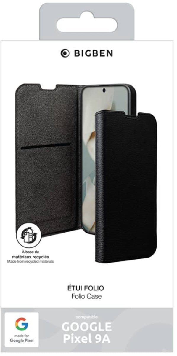 Bigben Connected, Hoesje geschikt voor Google Pixel 9A - Folio met Standaard & Kaarthouders, Zwart