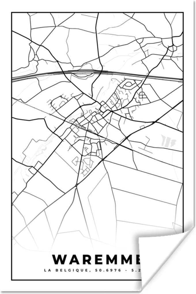 Poster Zwart Wit – België – Plattegrond – Stadskaart – Kaart – Waremme - 40x60 cm