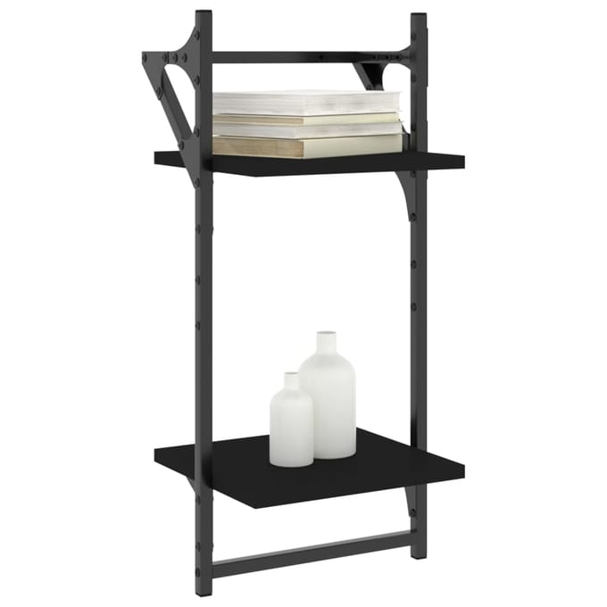 vidaXL - Wandschappen - 2-laags - met - stangen - 2 - st - 30x25x65 - cm - zwart