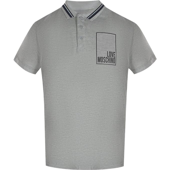Love Moschino Heren Box Logo Katoenen Poloshirt (Grijs)