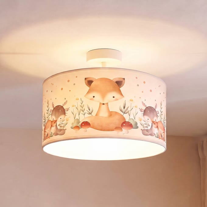 Duolla Kinderplafondlamp Kids Print, kleurrijk/wit, Ø 35 cm, textiel