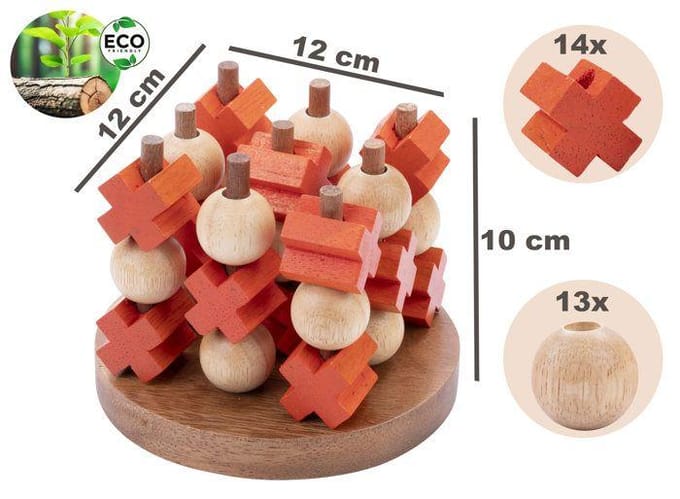 Tic Tac Toe (Medium) – Houten 3 op een Rij Spel – Boter, Kaas en Eieren – Klassiek Denkspel – 2 Spelers – Compact Formaat – Engelhart