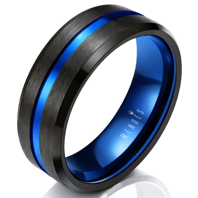 Heren ring Wolfraam Zwart Blauw 8mm-18mm