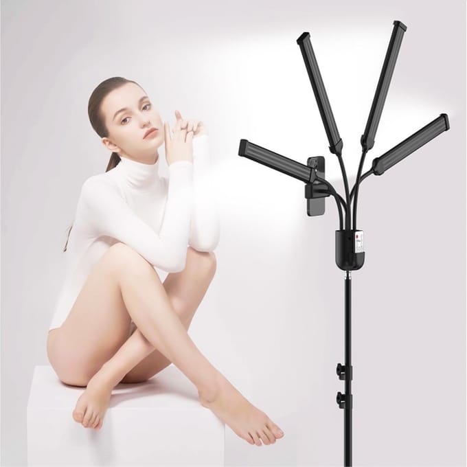 Flexibel 4-armig LED Videolicht Fotografie Invullicht 3000K/4000K/6000K Tweekleurig Dimbaar Timer US Plug white
