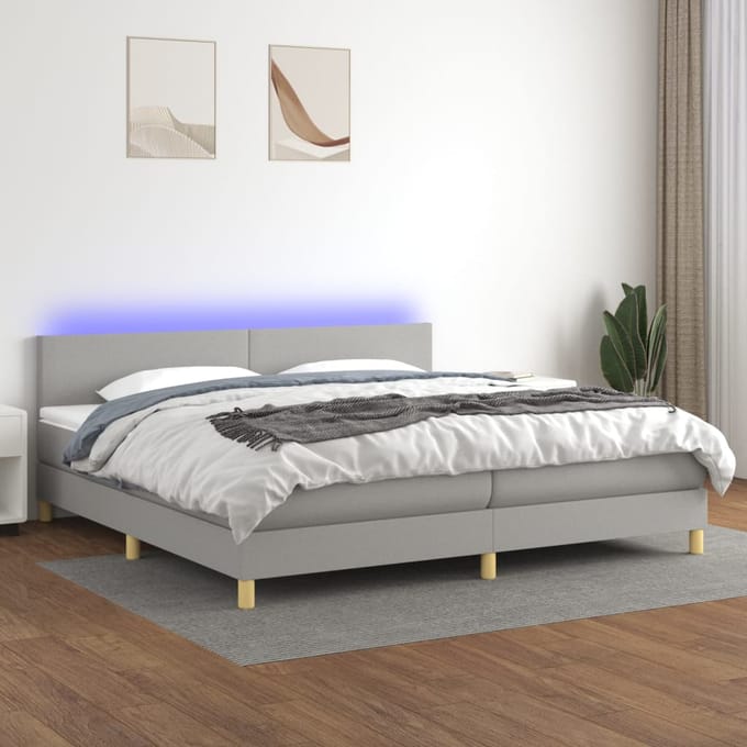 vidaXL - Boxspring - met - matras - en - LED - stof - lichtgrijs - 200x200 - cm