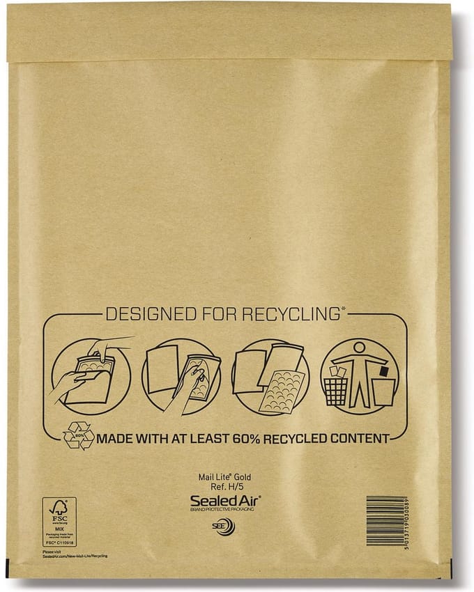 Mail Lite luchtkussenenveloppen, goud, H/5, 270 x 360 mm, doos van 50 stuks