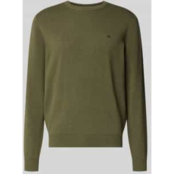 Fynch-Hatton Trui Solid Color O-Neck Superfine Cotton Donker Khaki / male