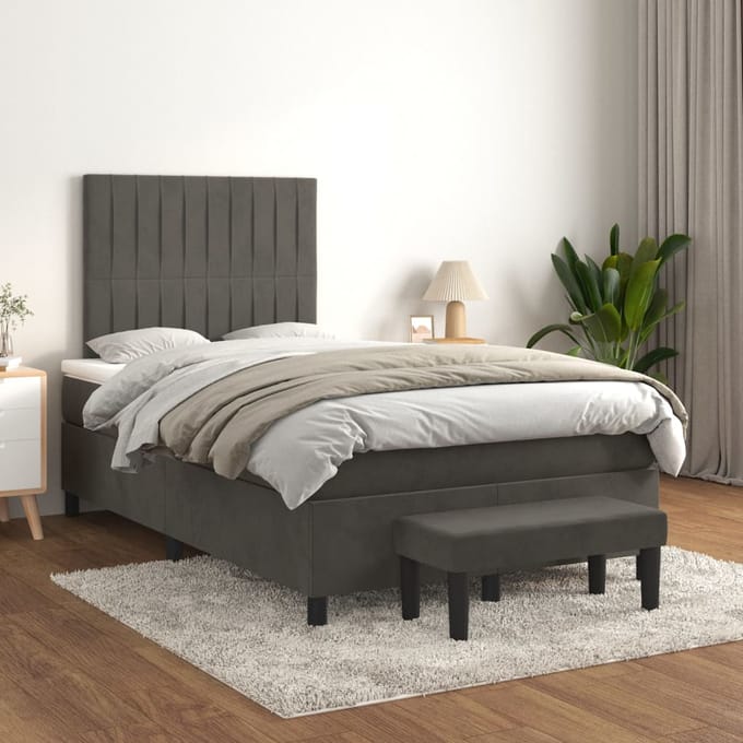 vidaXL - Boxspring - met - matras - fluweel - donkergrijs - 120x200 - cm