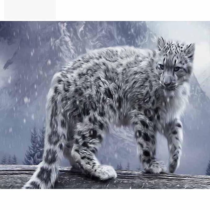 Peinture diamant diamant, mosaïque abstraite, léopard des neiges 20X30CM gray