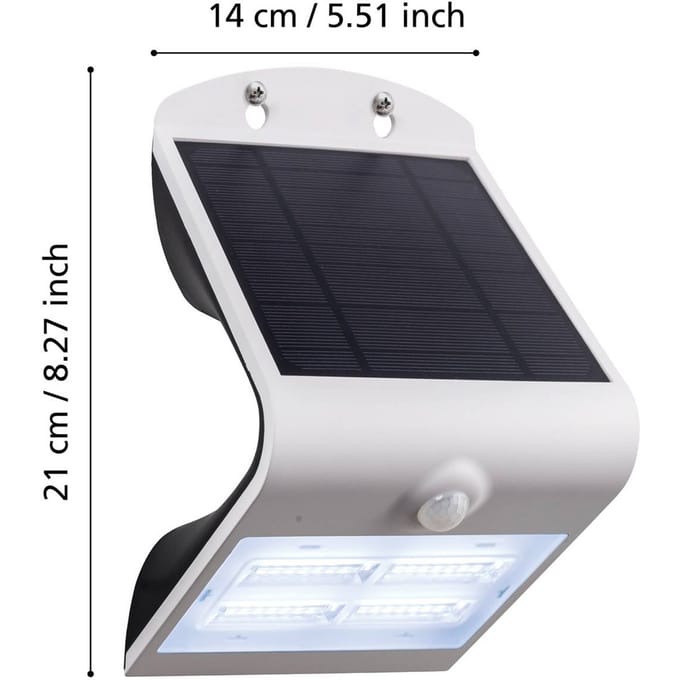 EGLO Lamozzo zonne-LED wandlamp, wit, hoogte 21 cm, sensor