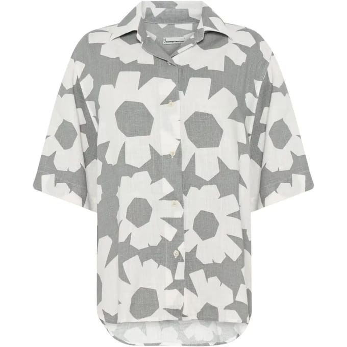 Gedrukte blouse voor vrouwen KnowledgeCotton Apparel Loose Linen Mix