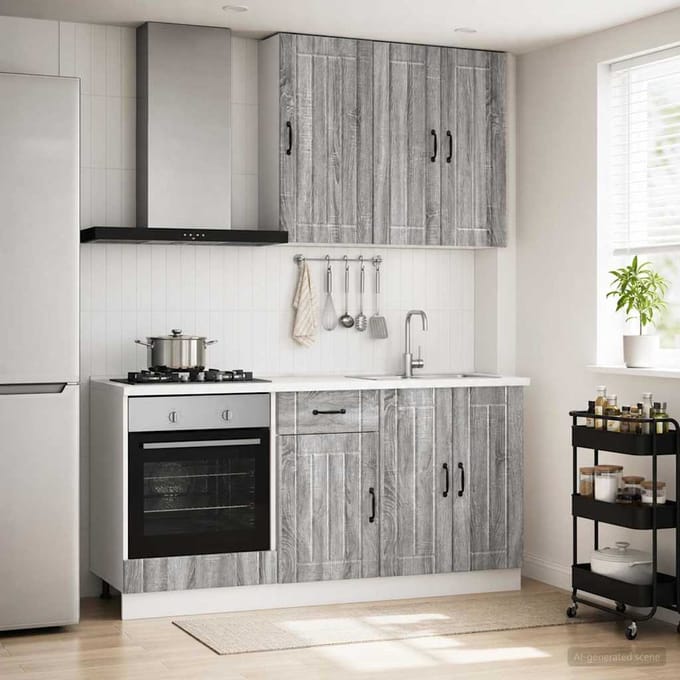 vidaXL - Keukenblok - LUCCA - 5 - st - Grijs - Sonoma - Bewerkt - hout