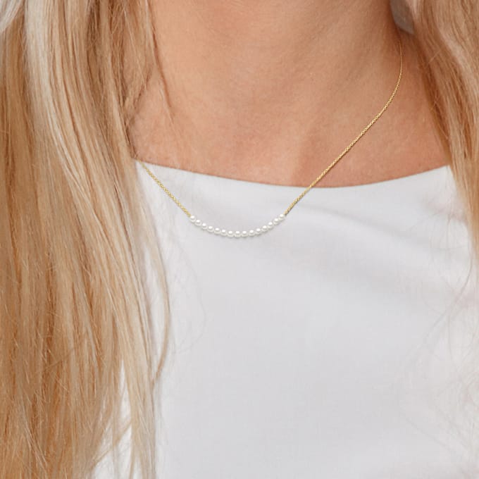 Curb Ketting 15 gekweekte parels White Yellow Gold