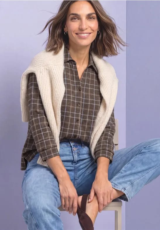 Shirt met 3/4-mouwen van jersey in blouse-stijl