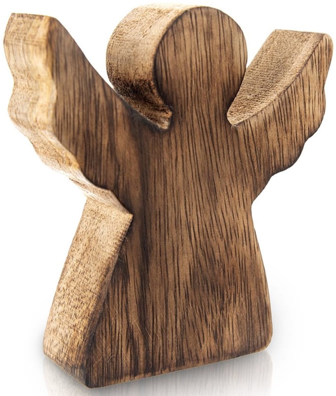 Beeld Houten Kerst Engel MANGO 15 cm - Decoratieve Figur - Decoratie - Beeldje