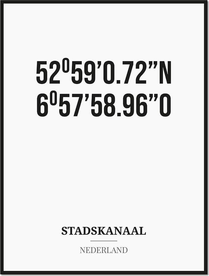 Poster/kaart STADSKANAAL met coördinaten