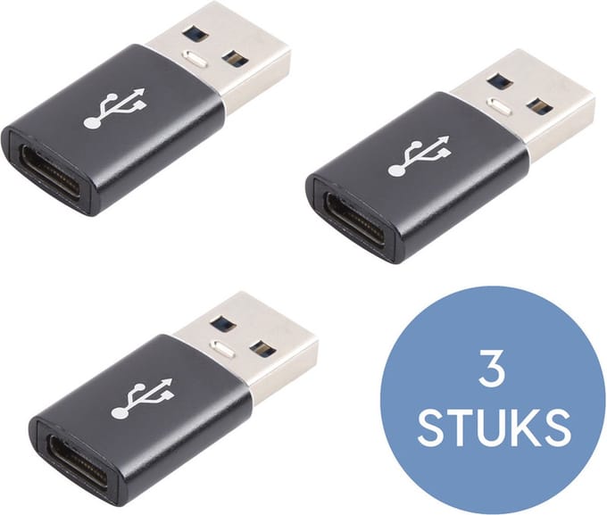 3x USB 3.0 naar USB-C Adapter - USB C naar USB - A 3.0 Adapter - USB A naar USB C Converter - USB A naar USB C Female - zwart - Provium