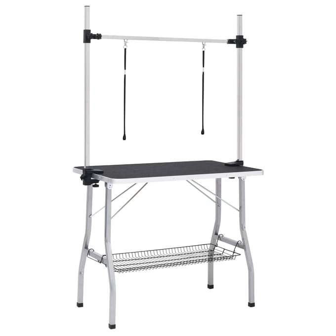vidaXL - Hondentrimtafel - verstelbaar - met - 2 - lussen - en - opbergschap