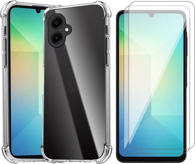 Hoesje geschikt voor Samsung Galaxy A06 - 2x Screenprotector Glas - Shockproof Transparant