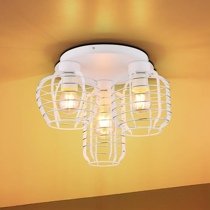 Globo Plafondlamp Nesa, Ø 37 cm, wit/chroom, metaal, 3-lamps