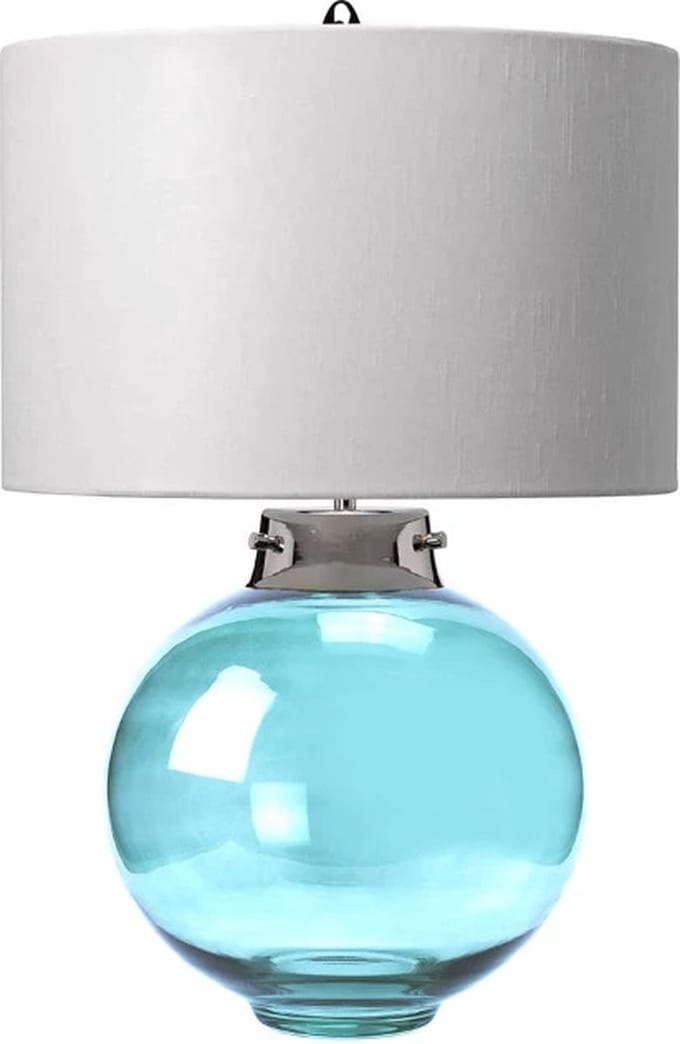 Elstead Lighting LED Tafellamp Kara | 1X E27 Max 60W | Polished Nickel - Blue Glass