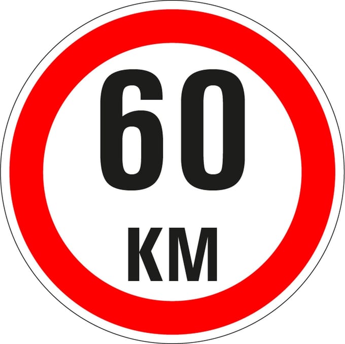 Maximaal 60 km sticker, A1 50 mm - 10 stuks per kaart