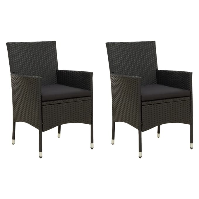 vidaXL - Tuinstoelen - 2 - st - met - kussens - poly - rattan - zwart