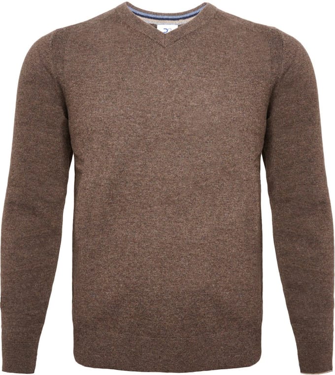 R2 Trui V-Hals Merinowol Taupe - Maat S - Heren - Pullovers