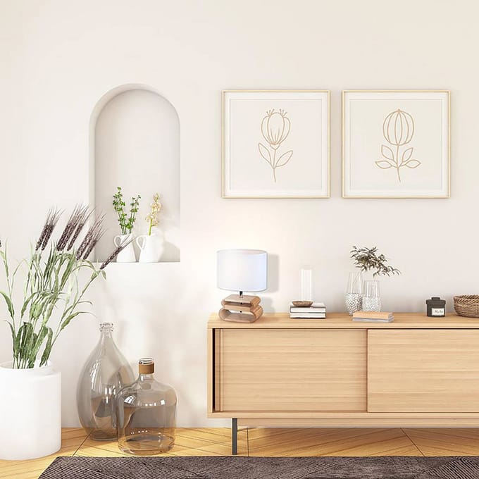 COREP Tafellamp Oslo, wit/licht hout, hoogte 30 cm, linnen/hout