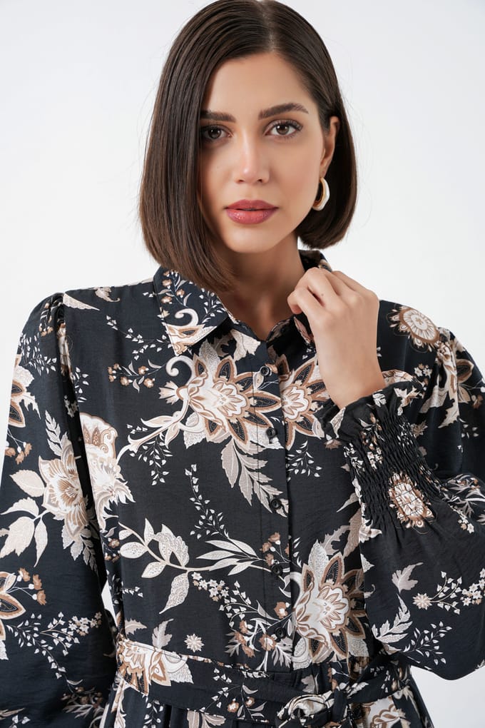 Maxi Hemdjurk met Paisleyprint en Ceintuur