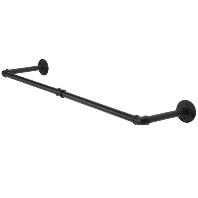 Portant à vêtements industriel robuste de 92 cm, fixation murale noire, barre de suspension blanc