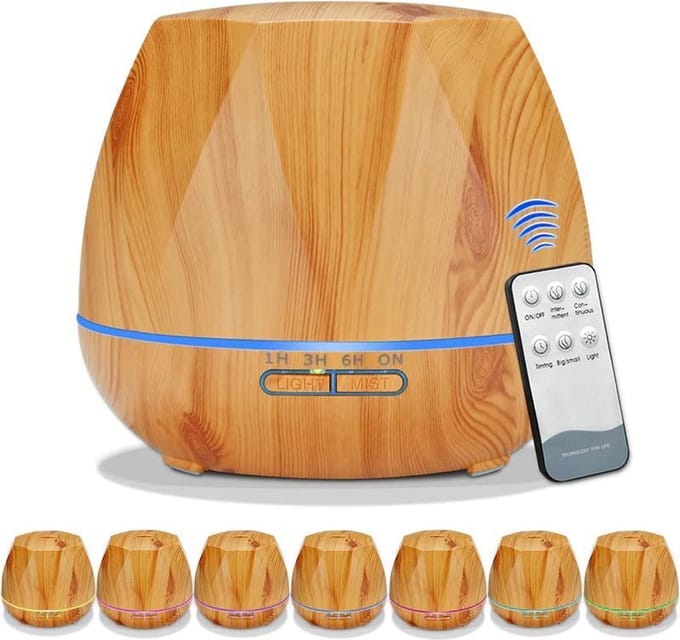 DrPhone AF2 Luchtbevochtiger – Aroma Diffuser - 500 ML - Essentiële Olie Diffuser Mist Maker - 7 Led lichten + Afstandsbediening - BRUIN