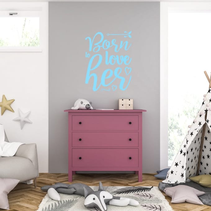 Muursticker - Born To Love Here - 58 x 75 - Licht Blauw