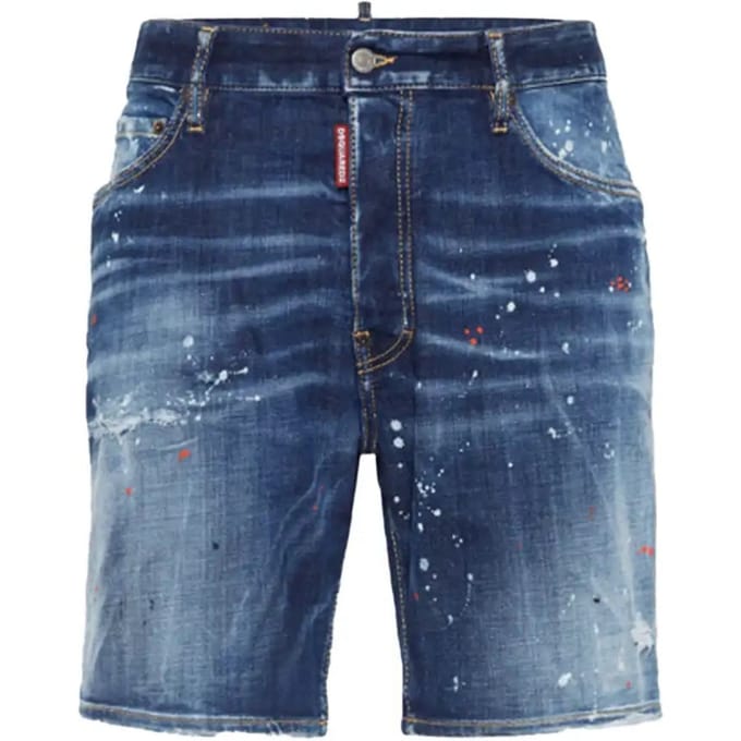 Dsquared2 Marineblauwe Denim Shorts Met Verfspatdesign