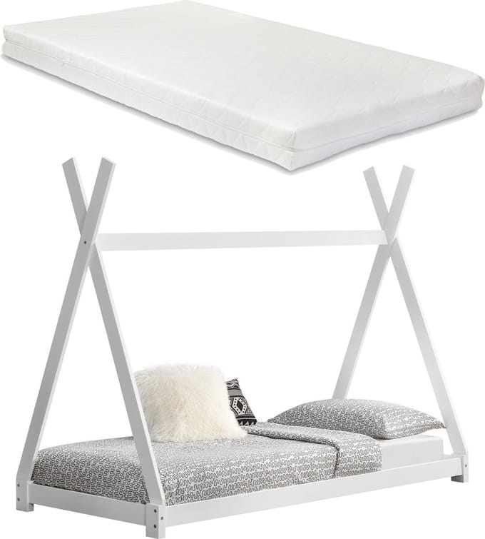 Juniorbed - Tipi met bedbodem en matras 90x200cm - wit