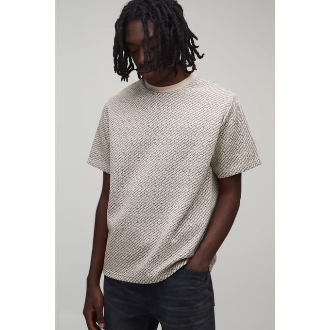 Regular Fit Jacquard T-shirt | Stone | Size Medium