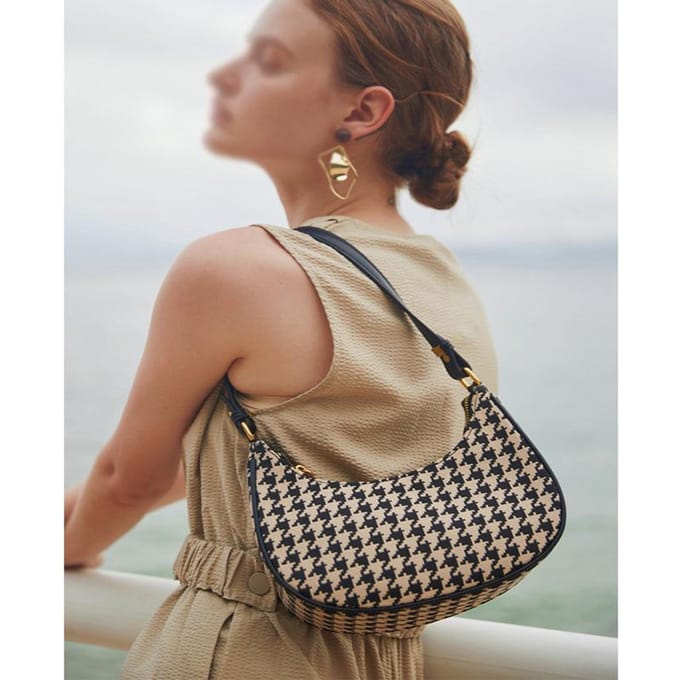 Schoudertas voor dames Herfst en Winter Niche Mode Geruite Onderarmtas Houndstooth Handtas beige