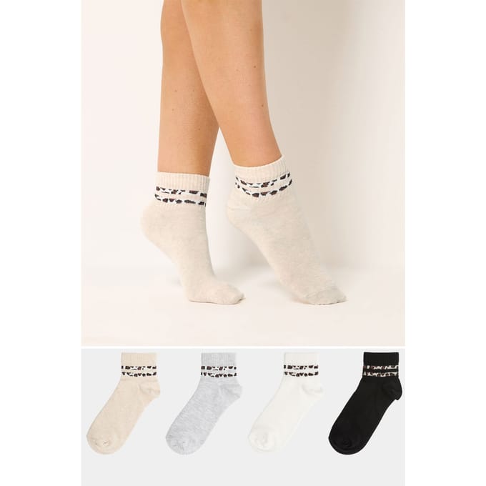 Yours 4Pack Witte Enkelsokken Met Dierenprint Size 37-40