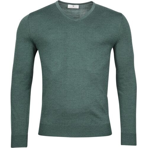 Thomas Maine Trui Fine Merino V-Neck Uni Single Knit Pine Green / male