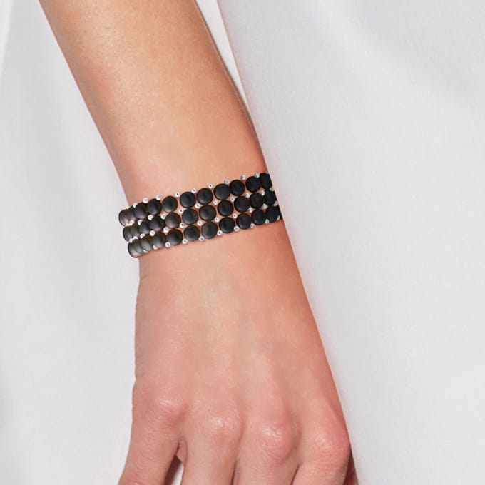 Manchet armband 3 rijen Black Pearl Zoetwater 925