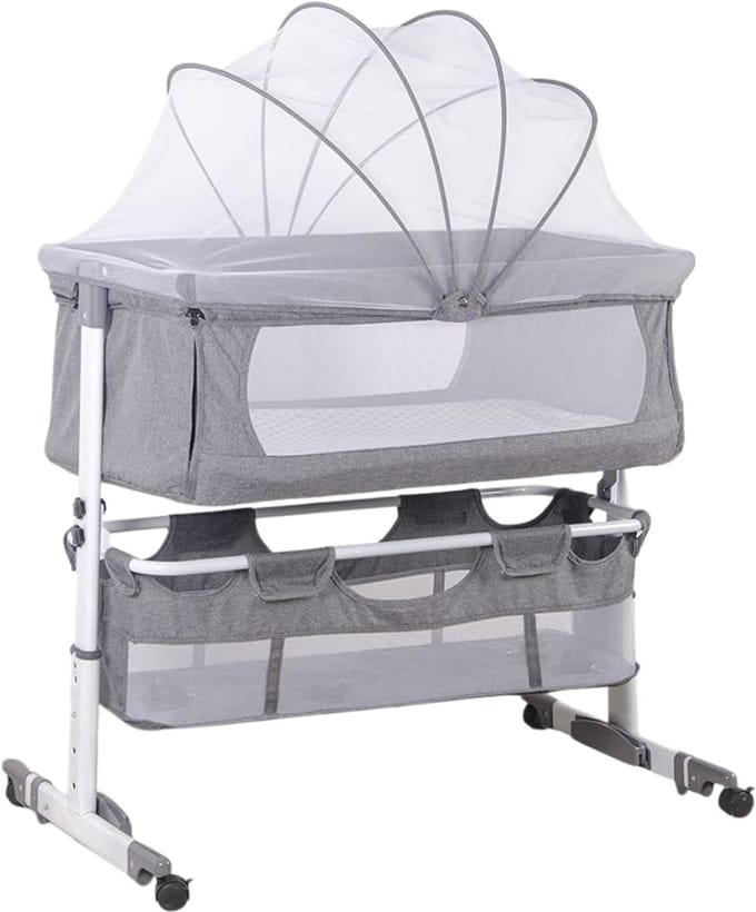 HEZIVO® Co Sleeper - Babybedje - Kinder Wieg - Campingbedje - Verstelbaar - Grijs