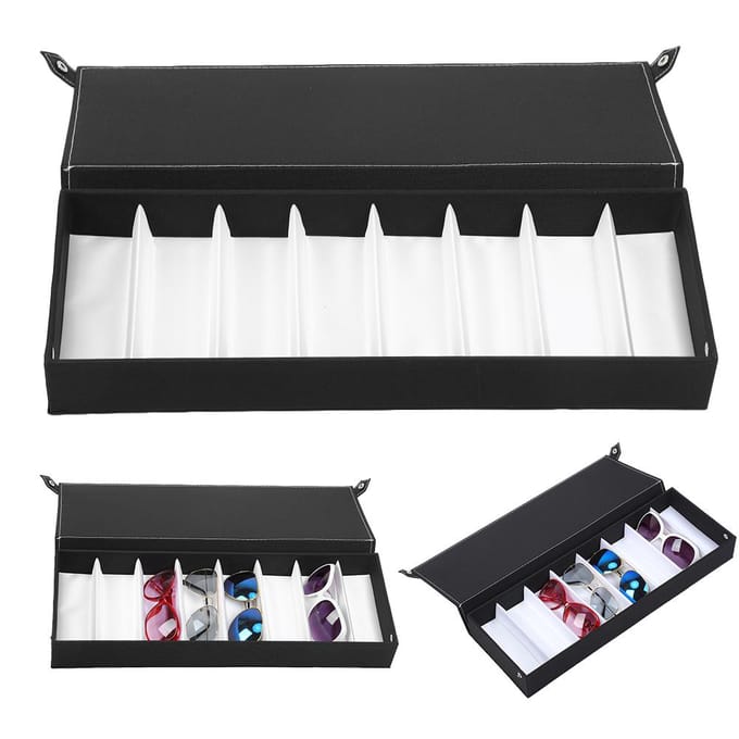8 Vakken Stofdichte Brillenetui Organizer Zonnebrillen Opbergdoos Sieraden Display Container black
