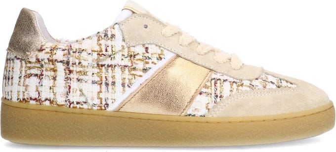 Manfield - Dames - Beige bouclé sneakers met gouden details - Maat 36
