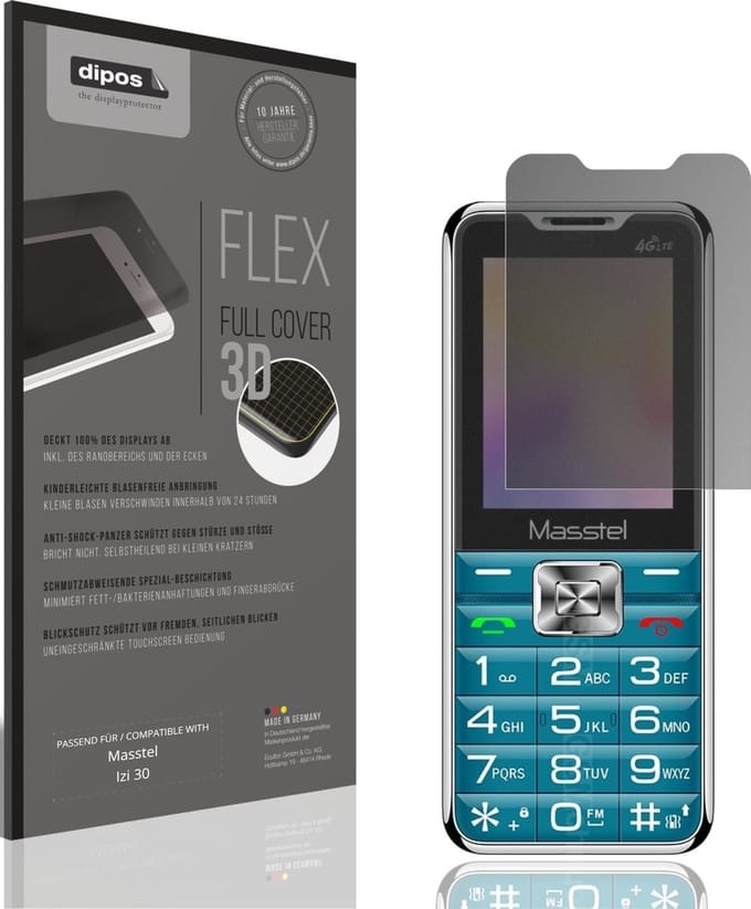 dipos FLEX – Matte Privacy Screenprotector geschikt voor Masstel Izi 30 | Volledige Schermbescherming | Case-Friendly