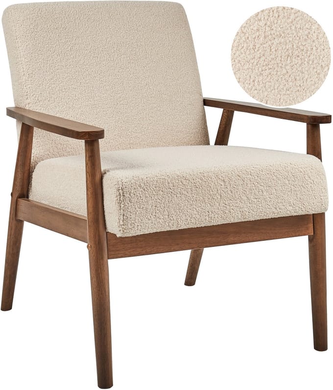 ESRUM - Fauteuil - Beige - Bouclé/Donker hout