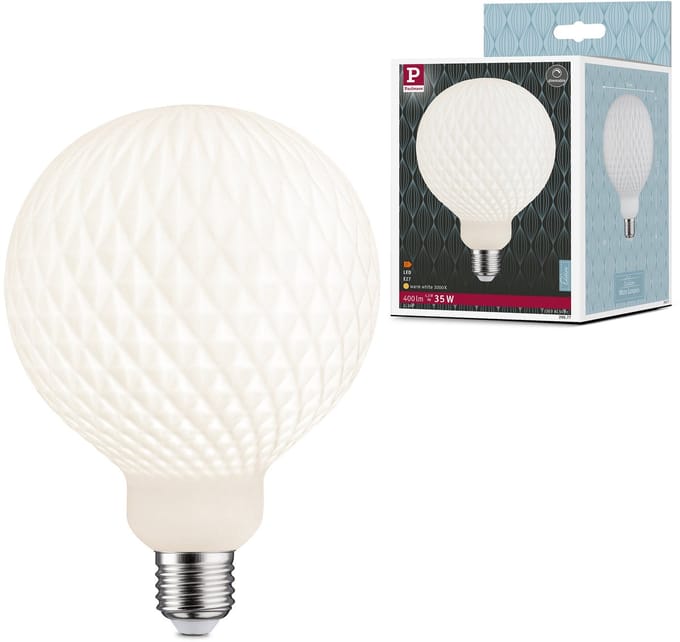 White Lampion Filament 230 V LED Globe G125 E27 400lm 4,3W 3000K dimbaar Wit