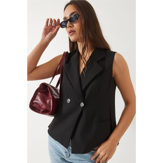 Fitted Sjaalkraag Vest met Knoopsluiting