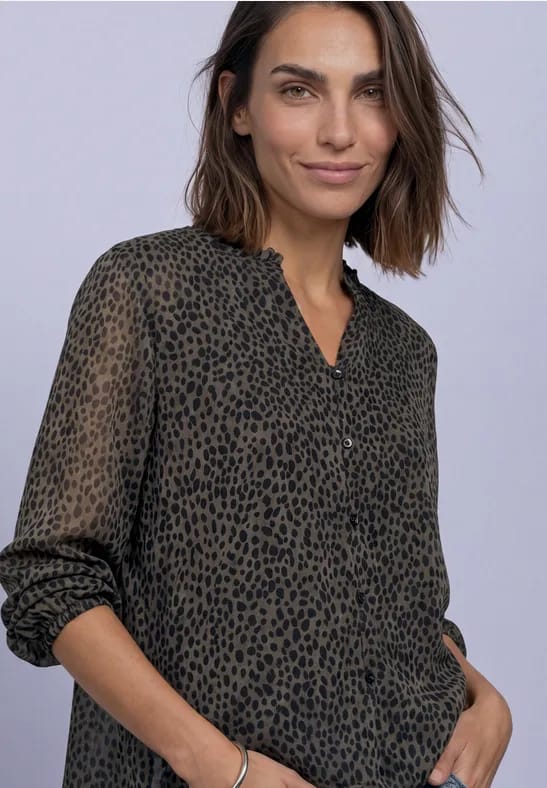 Chiffonblouse met lange mouwen en ruches