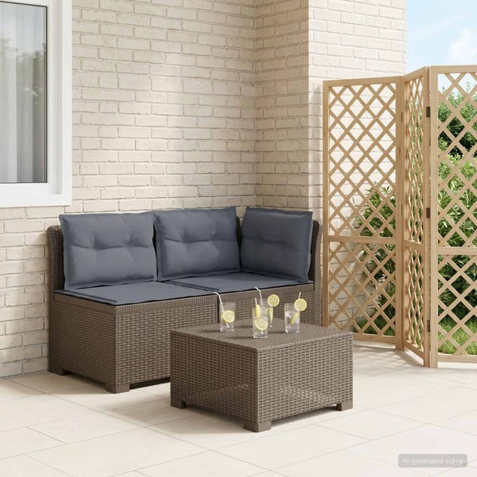 vidaXL - Twee-zits - Tuin - Sofa - met - Kussens - Rieten - Look - 2-zits - PP