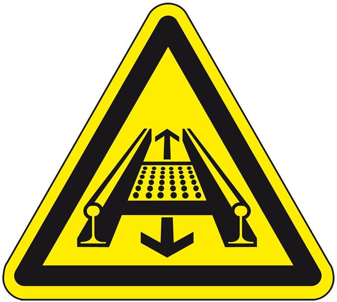 Waarschuwingsbord machine op rails - kunststof 150 mm
